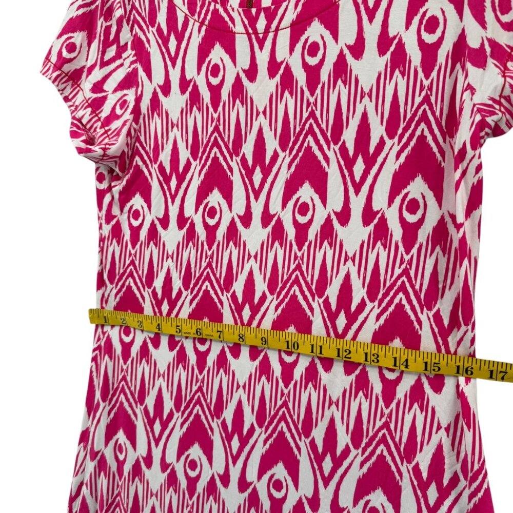 Hatley Ikat T Shirt Dress Pink White Short Cap Sleeve Stretch Back Zip Size M - Picture 9 of 10